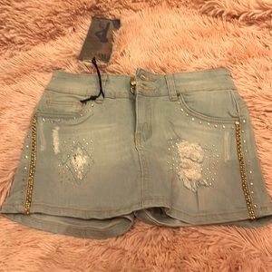 NWT BONAGE embellished rhinestones denim shorts/skirt.  Size XS